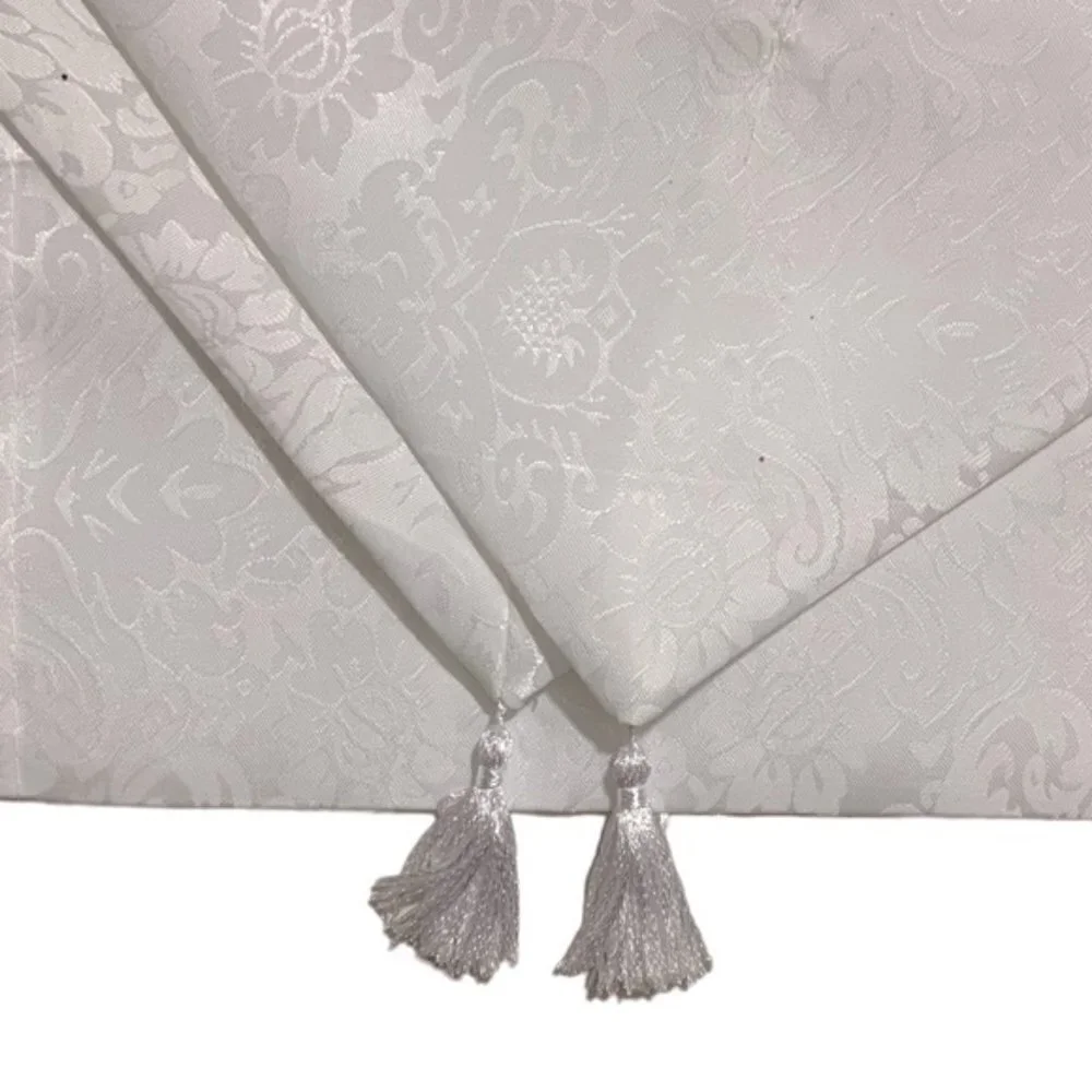 Holly Homes Table Runner Silky Damask Holiday Dressy White 13 in x 72 in